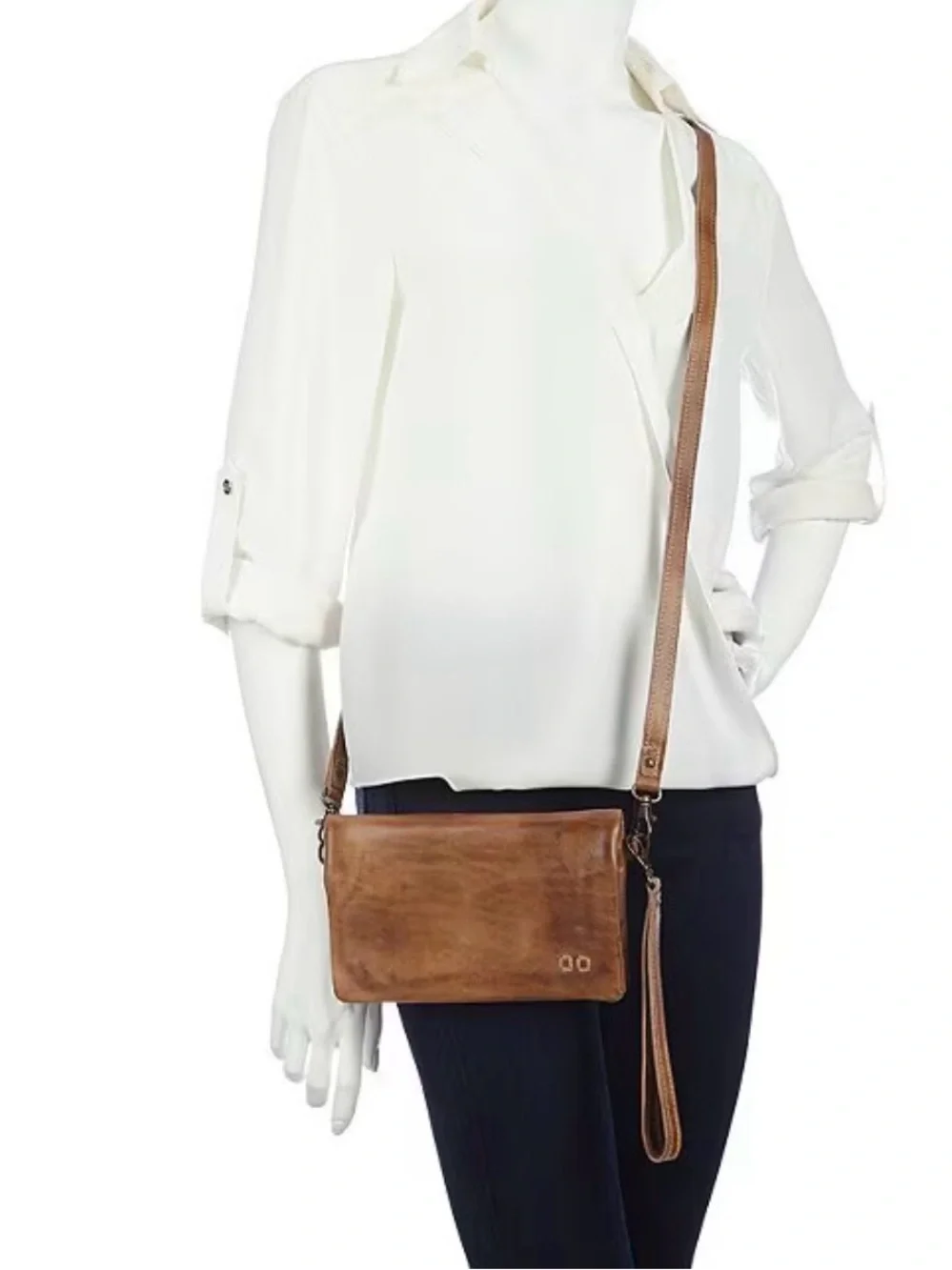 Bed Stu Distressed Tan Leather Wristlet Clutch